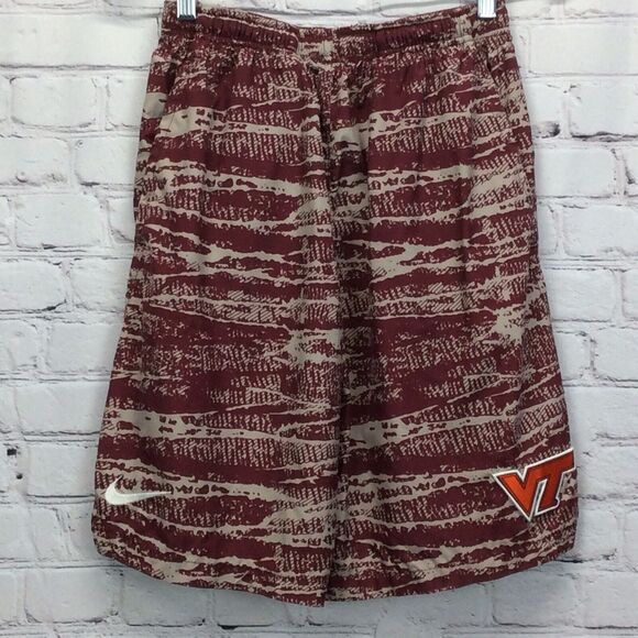 Nike NCAA Virginia Tech Hokies Athletic Shorts Mens Size S Maroon/Tan Athleisure - Picture 1 of 12